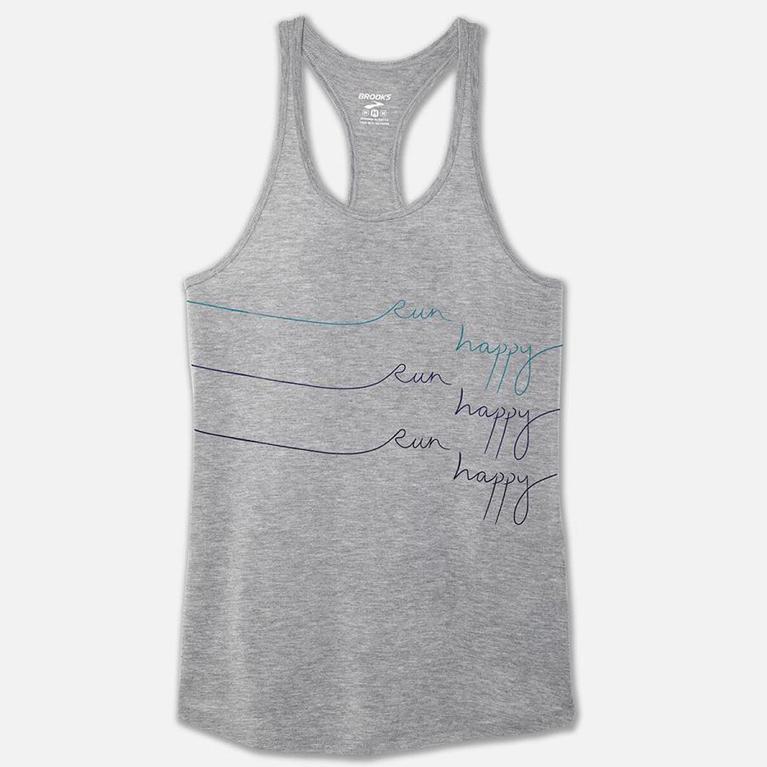 Brooks Distance Graphic Running Tank Top - Women's - Grey (73569-IURN)